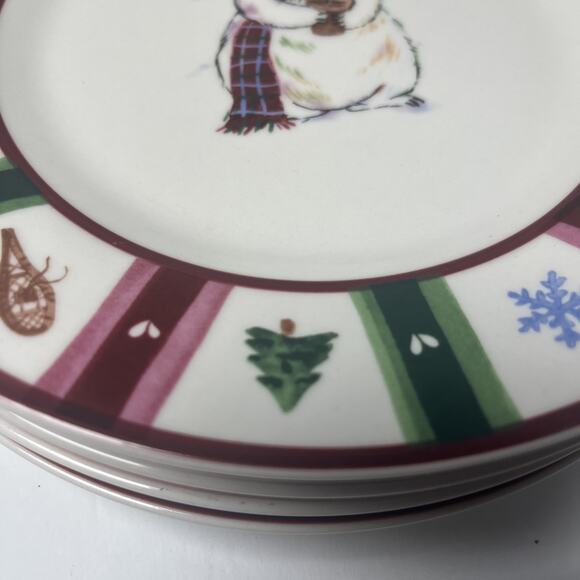 Pfaltzgraff Winter Holiday Snow Bear Salad/Dessert Plate Set of 4 8 1/4 in - Picture 4 of 6